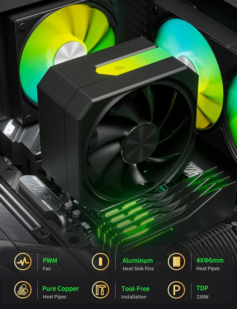 upHere CPU Air Cooler with 4X6mm Heat Pipes,120mm Fan ARGB CPU Cooler 1650rmp,CPU Cooler AMD AM5/AM4/AM3 Series,CPU Air Cooler 6.1’’ Height Compatible with Intel LGA 1700/1851/1155/1156/2011/2066(Black) - Image 5